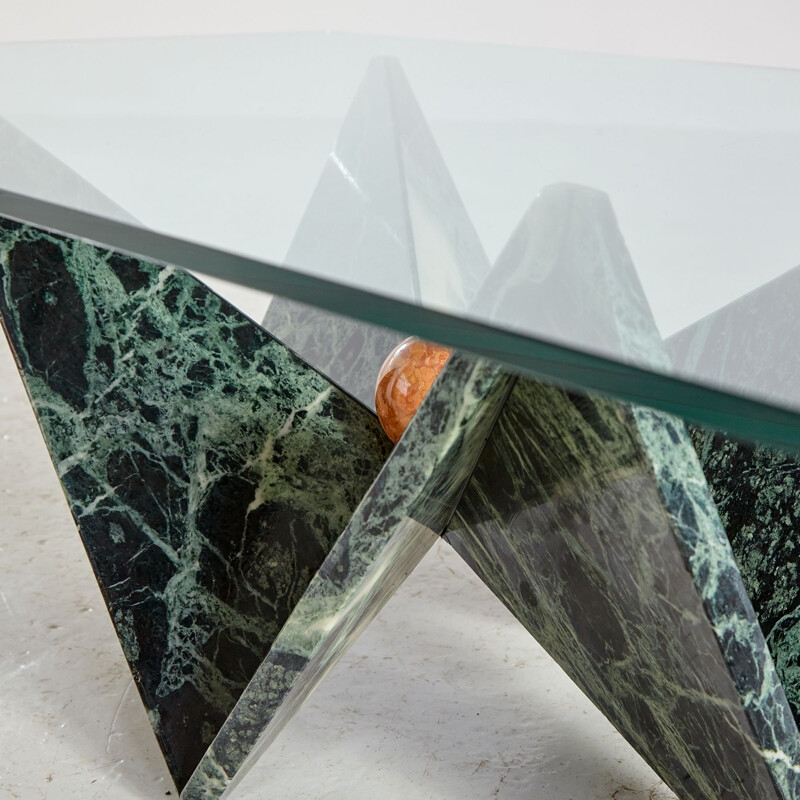 Table basse vintage en marbre et verre