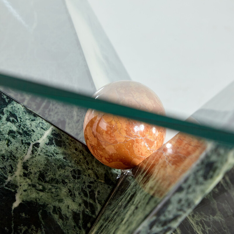 Table basse vintage en marbre et verre
