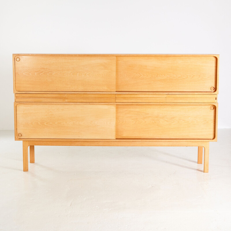 Vintage oakwood highboard by Omann Jun, 1960