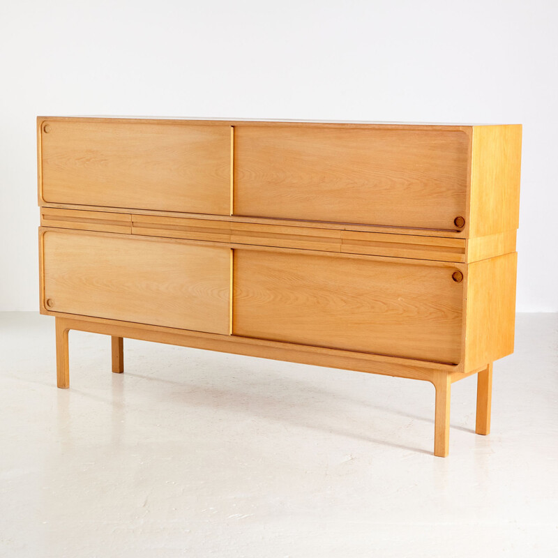 Vintage oakwood highboard by Omann Jun, 1960