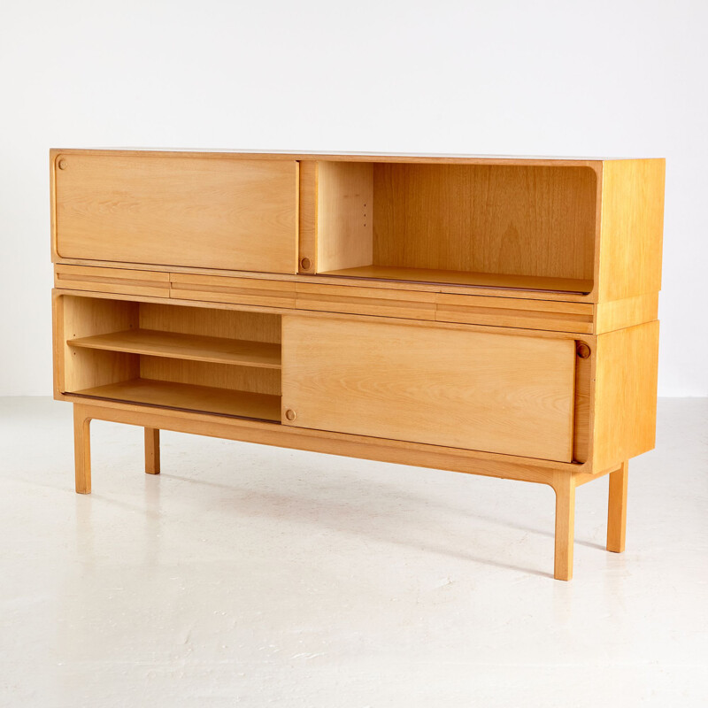 Vintage oakwood highboard by Omann Jun, 1960