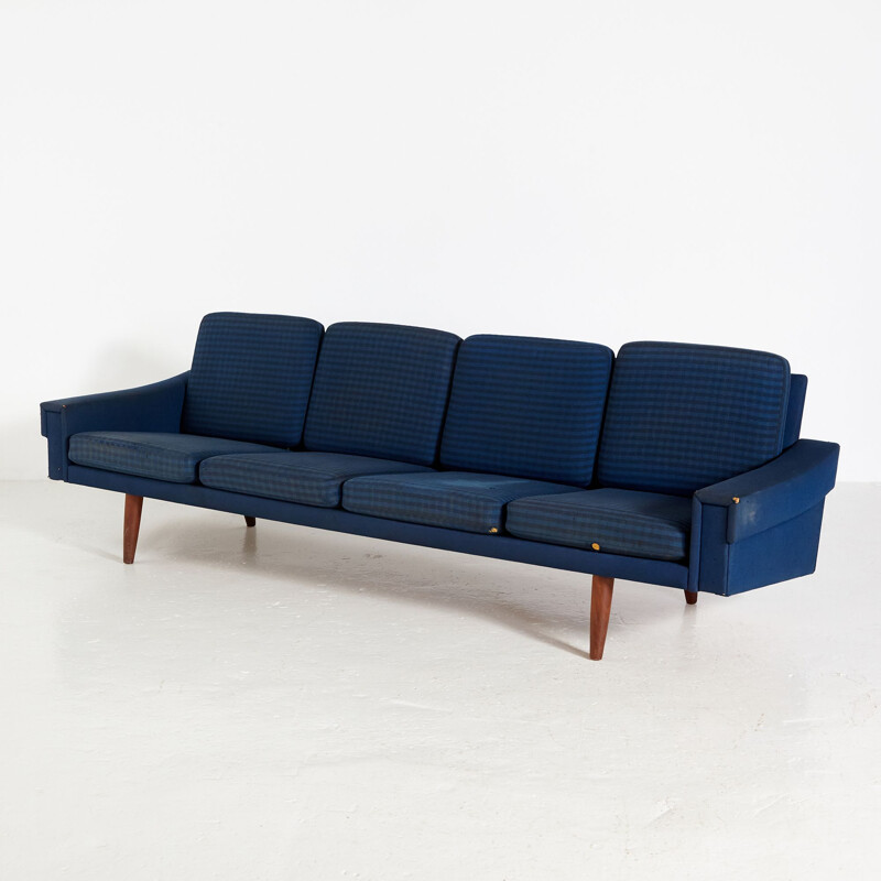Canapé vintage bleu à quatre places, danois