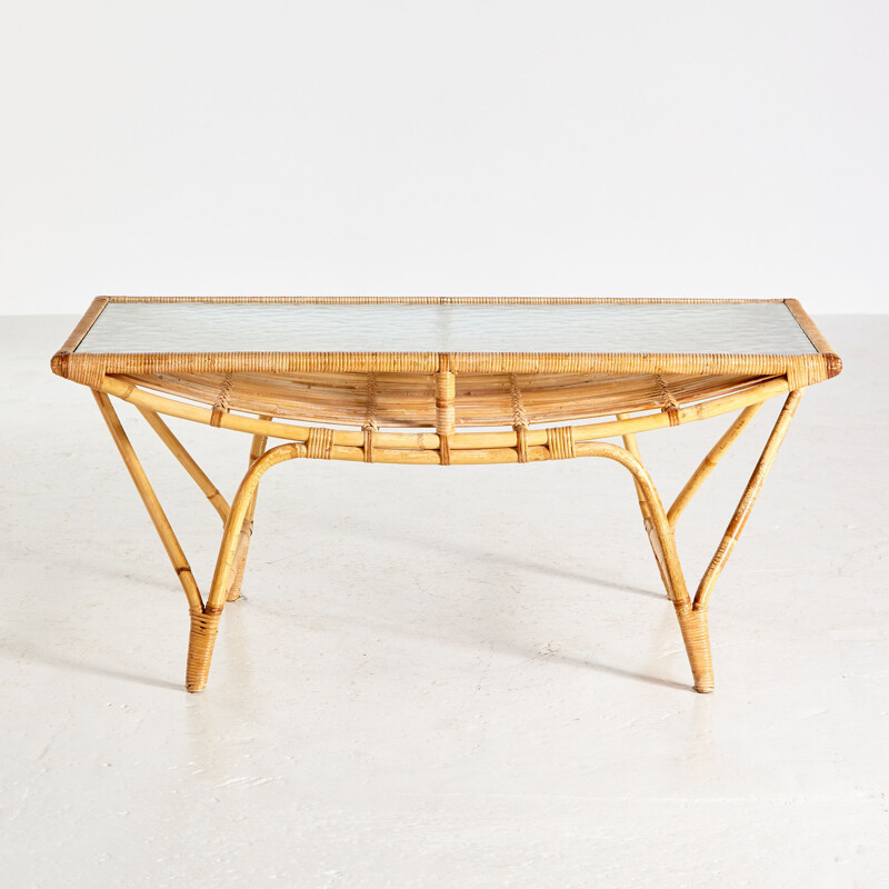 Vintage bamboo and glass coffee table