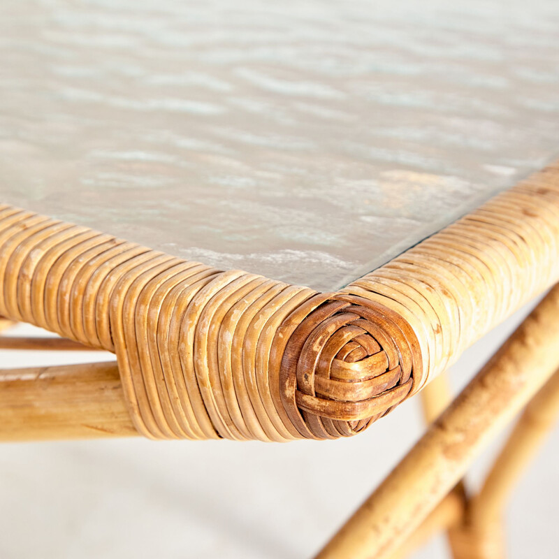 Vintage bamboo and glass coffee table