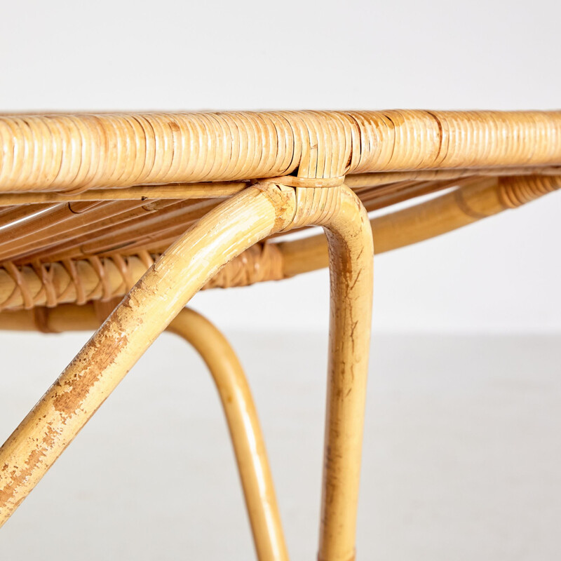 Table basse vintage en bambou et verre