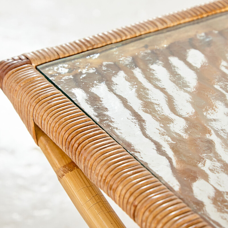 Vintage bamboo and glass coffee table