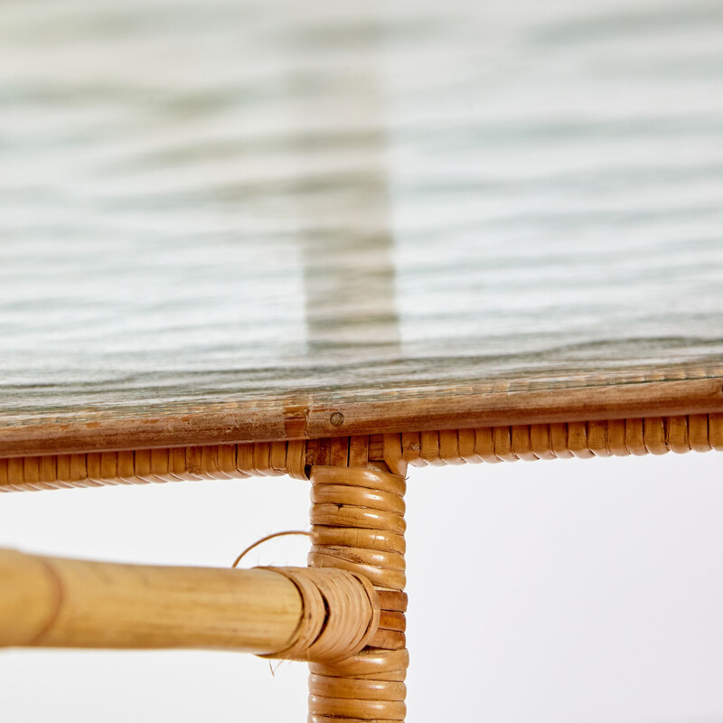 Vintage bamboo and glass coffee table