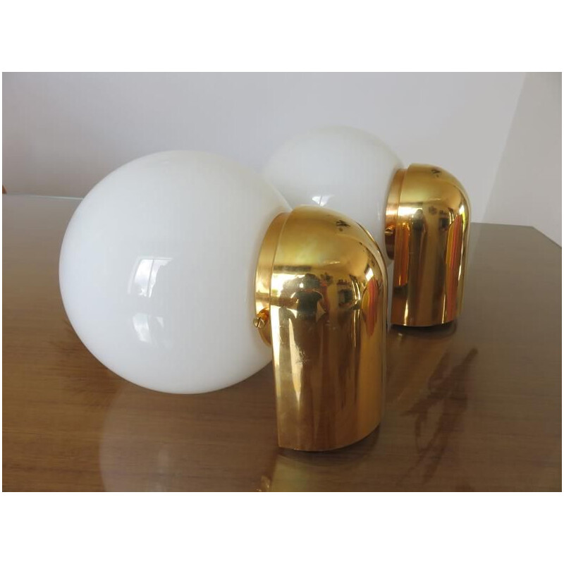 Pair of vintage Limburg sconces in opaline and gold methacrylate, 1980