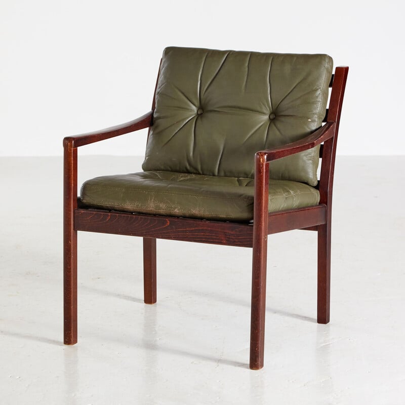 Vintage beech and leather armchair