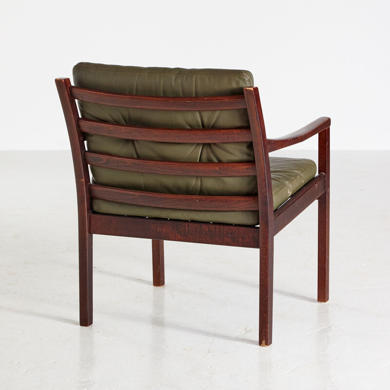 Vintage beech and leather armchair