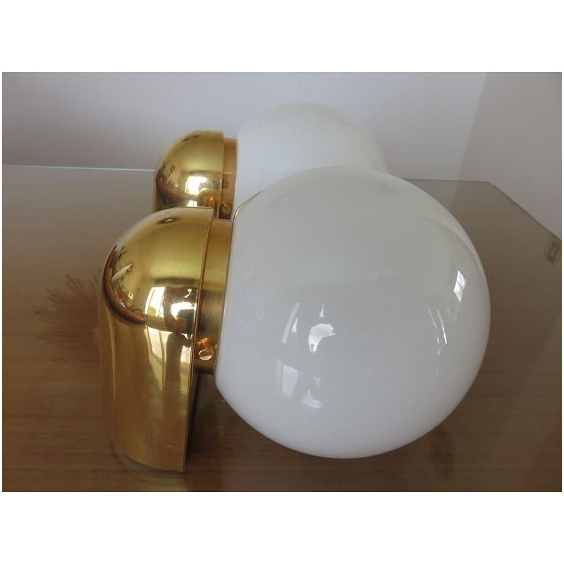 Pair of vintage Limburg sconces in opaline and gold methacrylate, 1980