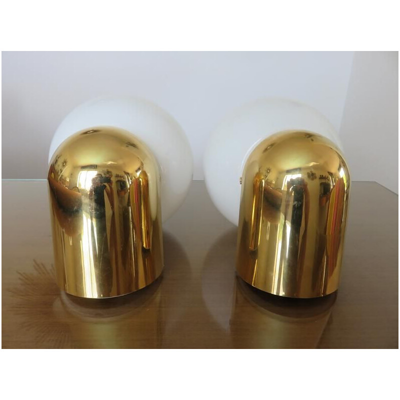 Pair of vintage Limburg sconces in opaline and gold methacrylate, 1980