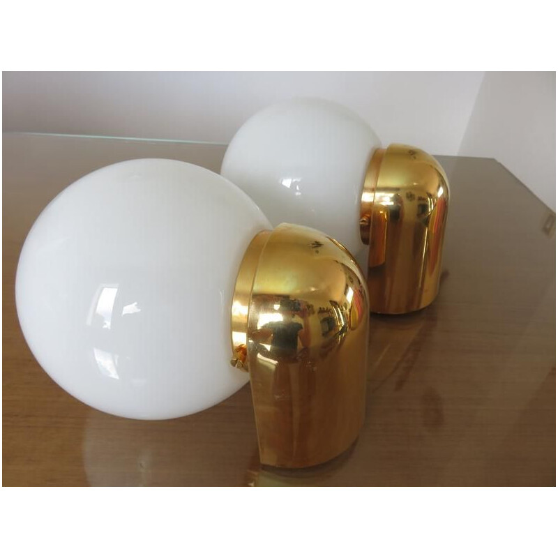 Pair of vintage Limburg sconces in opaline and gold methacrylate, 1980