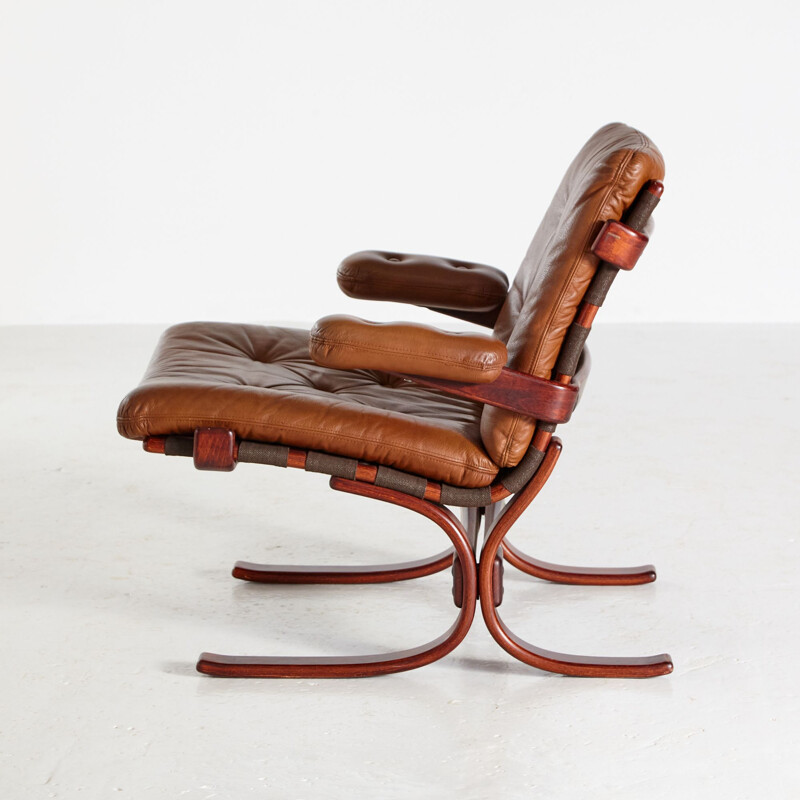 Vintage brown leather armchair by Ingmar Relling for Westnofa