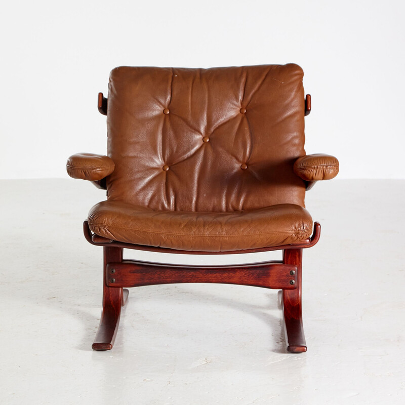Vintage brown leather armchair by Ingmar Relling for Westnofa
