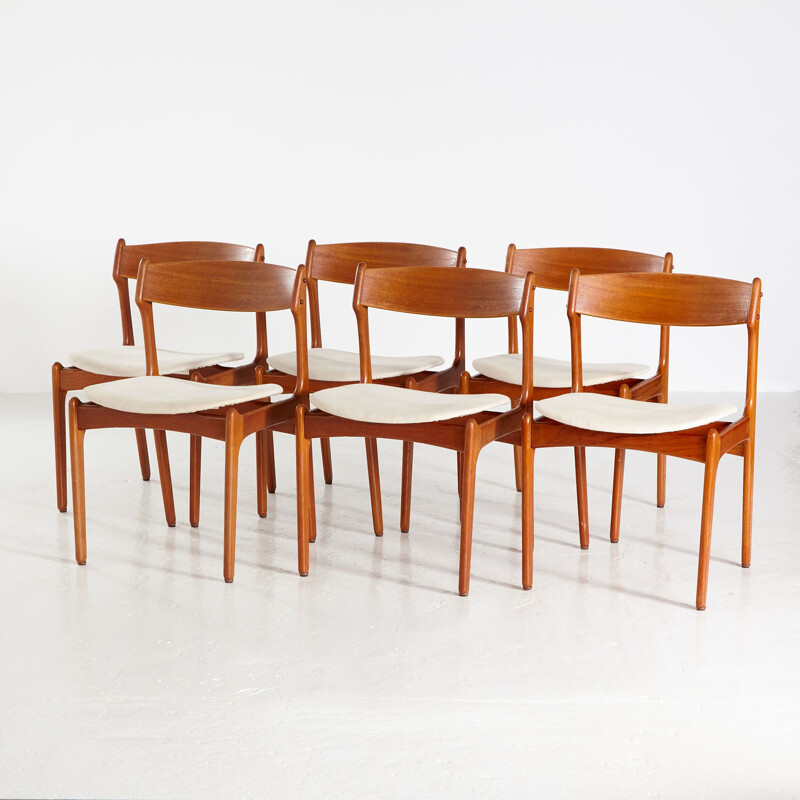 Ensemble de 6 chaises vintage beige en teck par Erik Buch pour O.D. Mobler, 1960