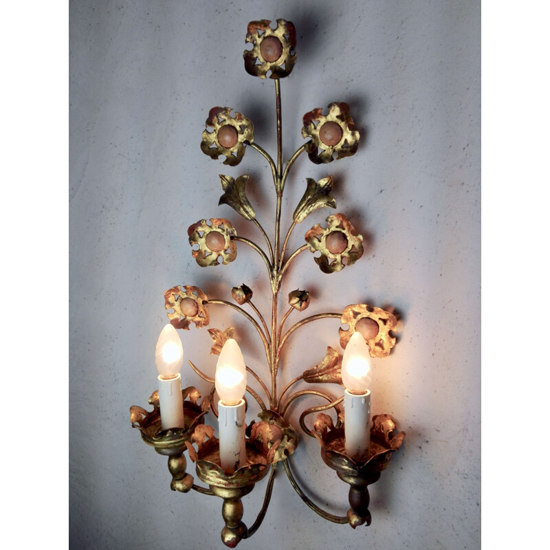 Pair of vintage gilt metal sconces, Italy 1950