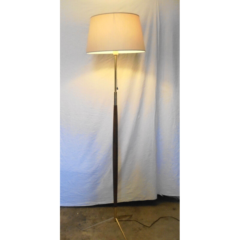 Vintage Lunel floor lamp in solid teak and brass, 1950s