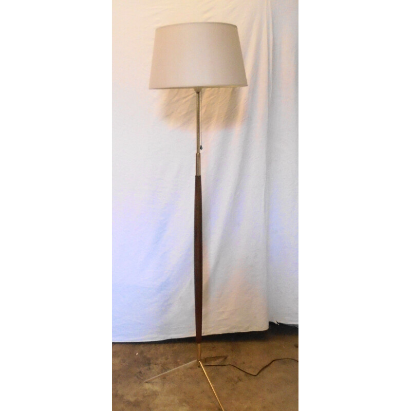 Lampadaire Lunel vintage en teck massif et laiton, 1950