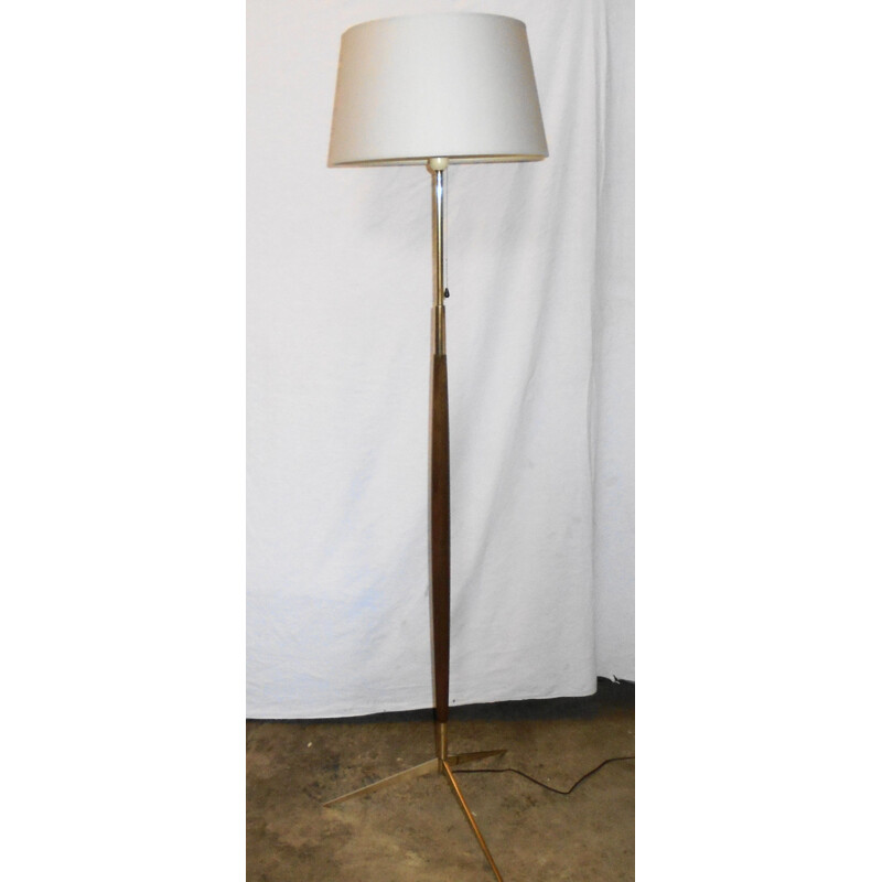 Lampadaire Lunel vintage en teck massif et laiton, 1950