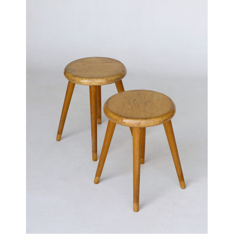Pair of vintage beechwood stools for children, 1950