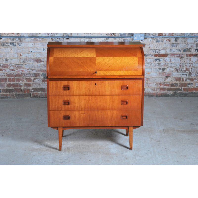 Swedish vintage teak roll-top secretary by Egon Ostergaard, 1960s