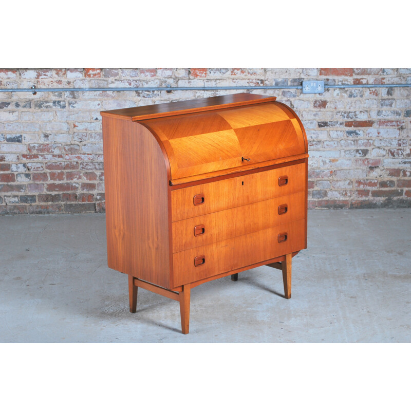 Swedish vintage teak roll-top secretary by Egon Ostergaard, 1960s