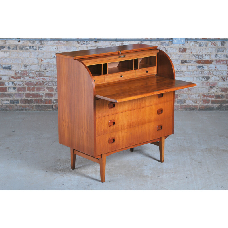 Swedish vintage teak roll-top secretary by Egon Ostergaard, 1960s