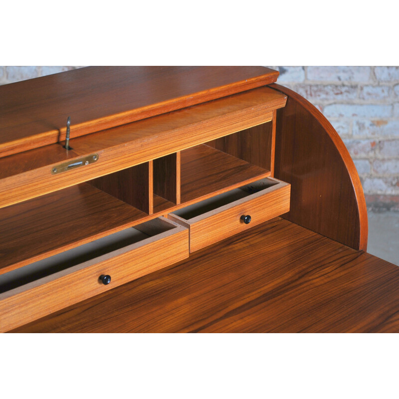 Swedish vintage teak roll-top secretary by Egon Ostergaard, 1960s