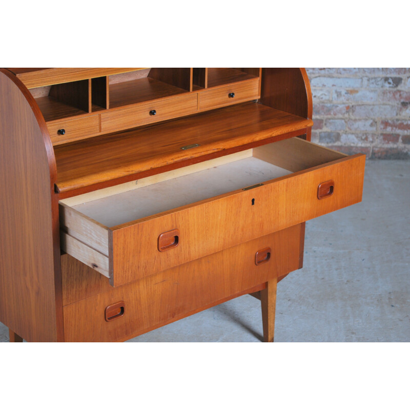 Swedish vintage teak roll-top secretary by Egon Ostergaard, 1960s