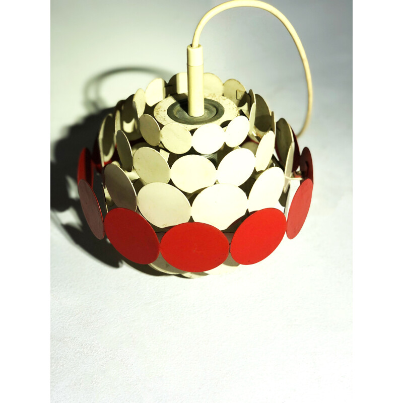 Vintage white and red metal pendant lamp, 1960s