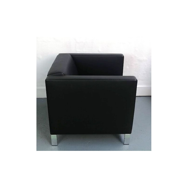 Vintage zwart lederen fauteuil van Foster voor Walter Knoll