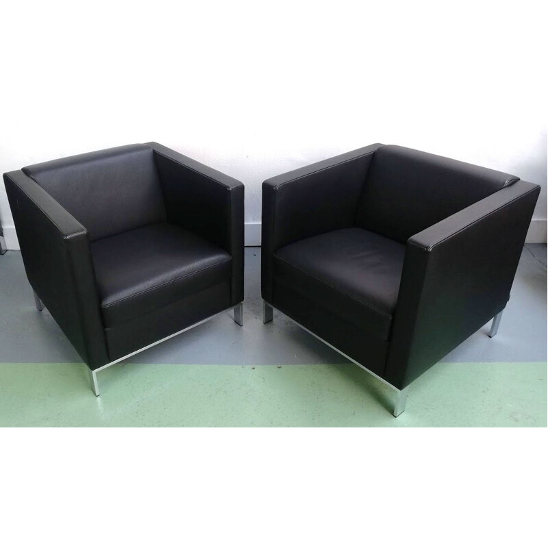 Cadeirão de couro preto Vintage da Foster para Walter Knoll