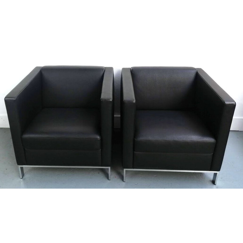 Fauteuil vintage en cuir noir de Foster pour Walter Knoll