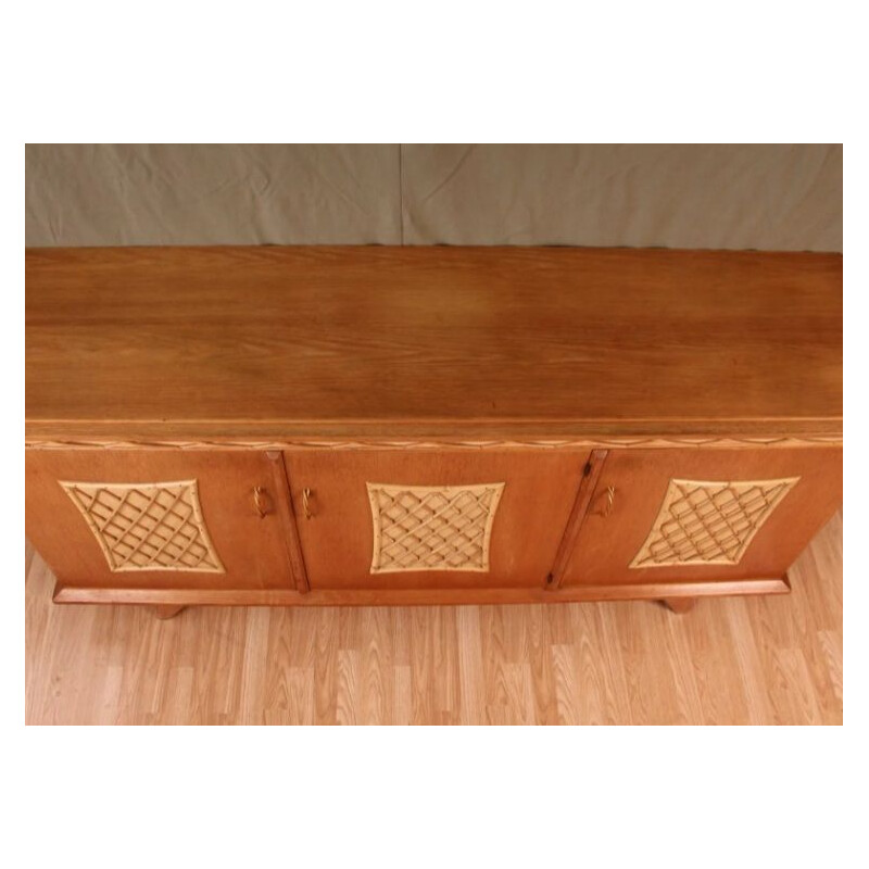 Vintage rattan & wood sideboard, 1960-1970s