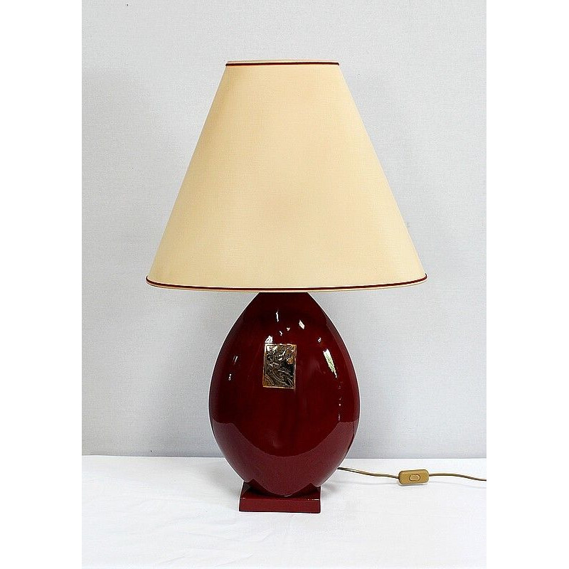 Vintage lamp in garnet earthenware by Louis Drimmer