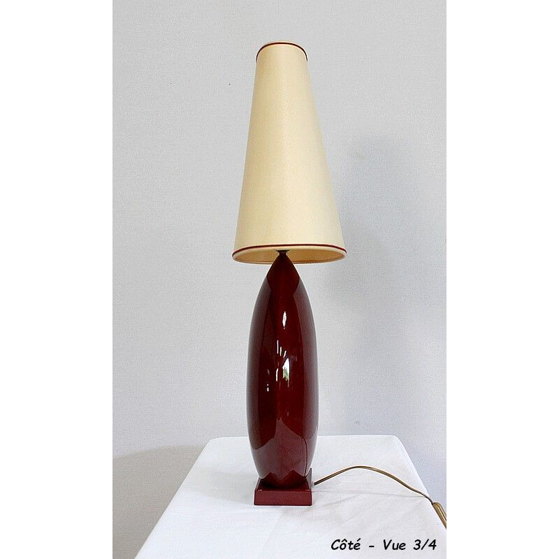 Lampe vintage en faïence grenat de Louis Drimmer