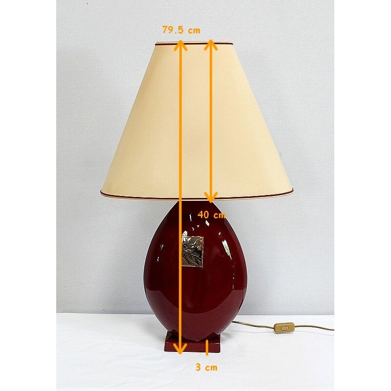 Lampe vintage en faïence grenat de Louis Drimmer