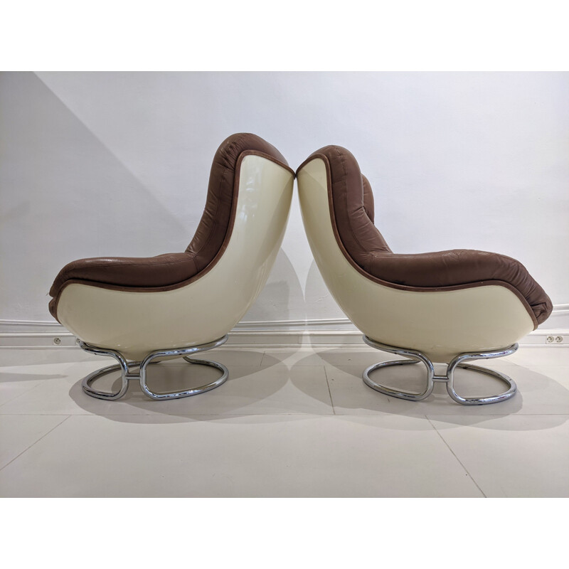 Pair of vintage leather armchairs by Michel Cadestin, 1970s