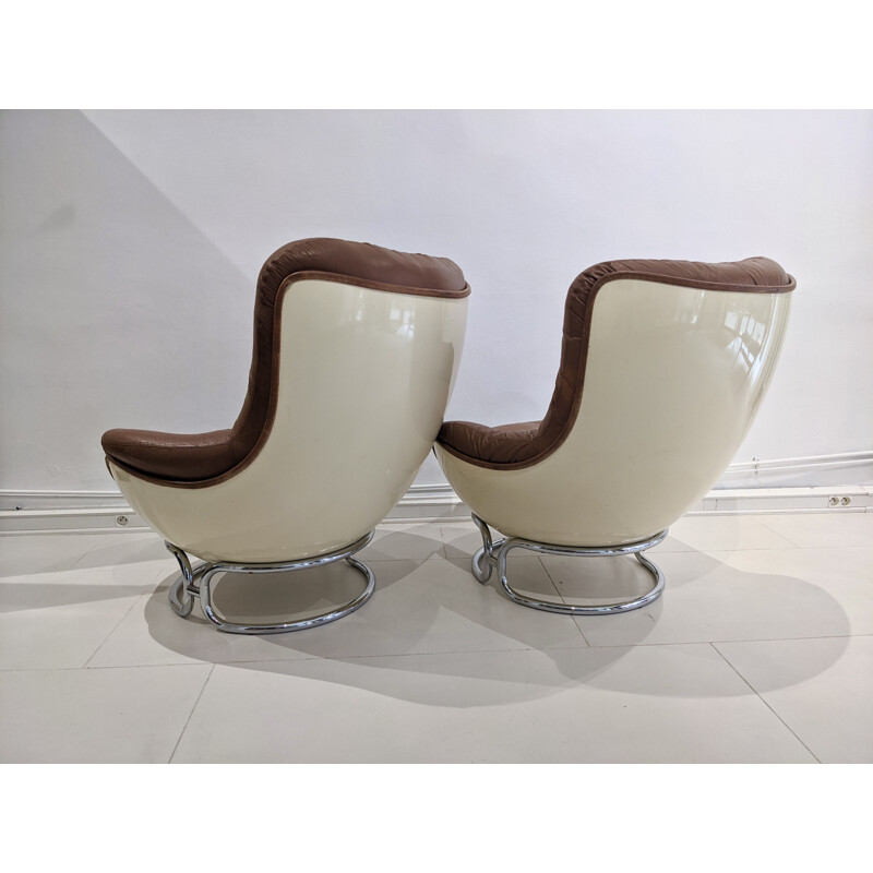 Pair of vintage leather armchairs by Michel Cadestin, 1970s