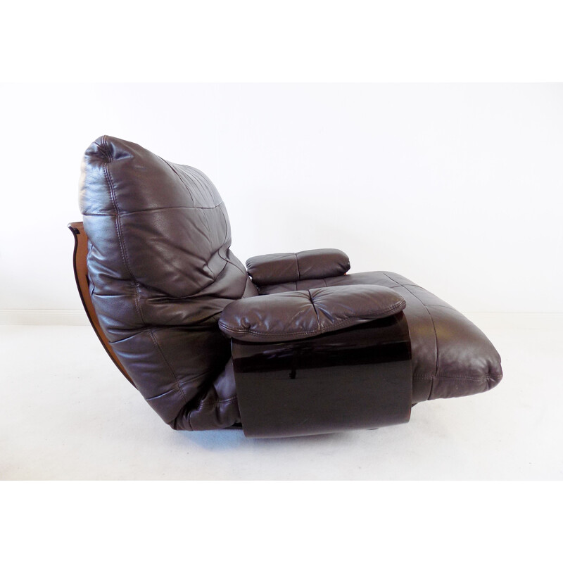 Marsala brown leather vintage armchair by Michel Ducaroy for Ligne Roset, 1970s