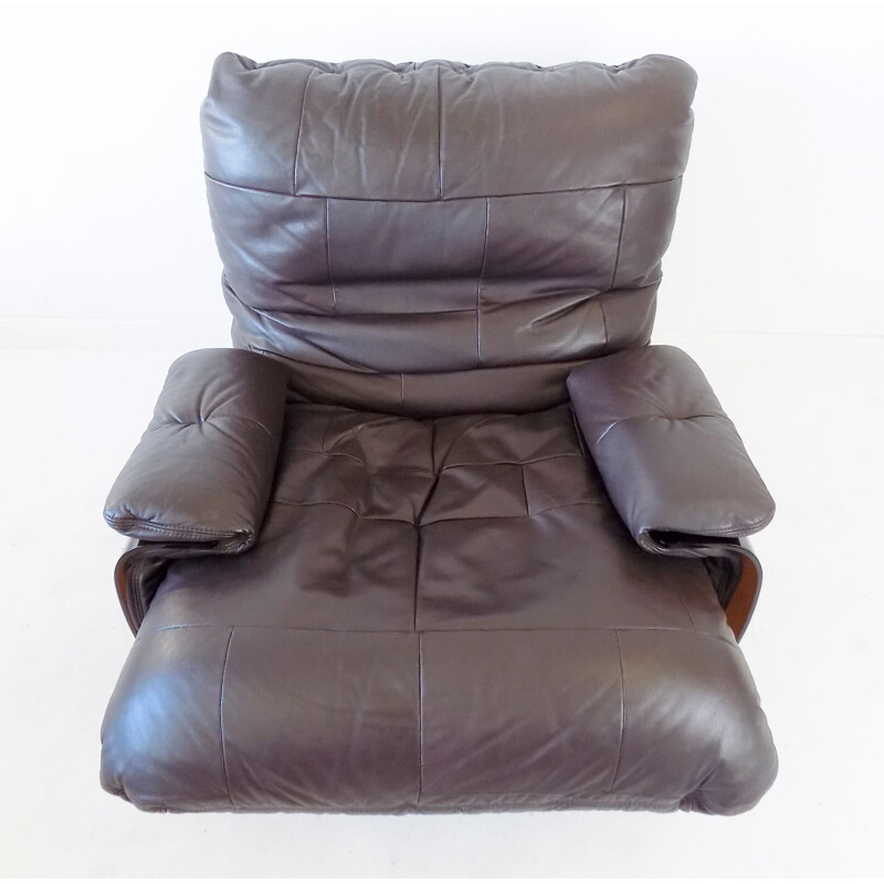 Marsala brown leather vintage armchair by Michel Ducaroy for Ligne Roset, 1970s