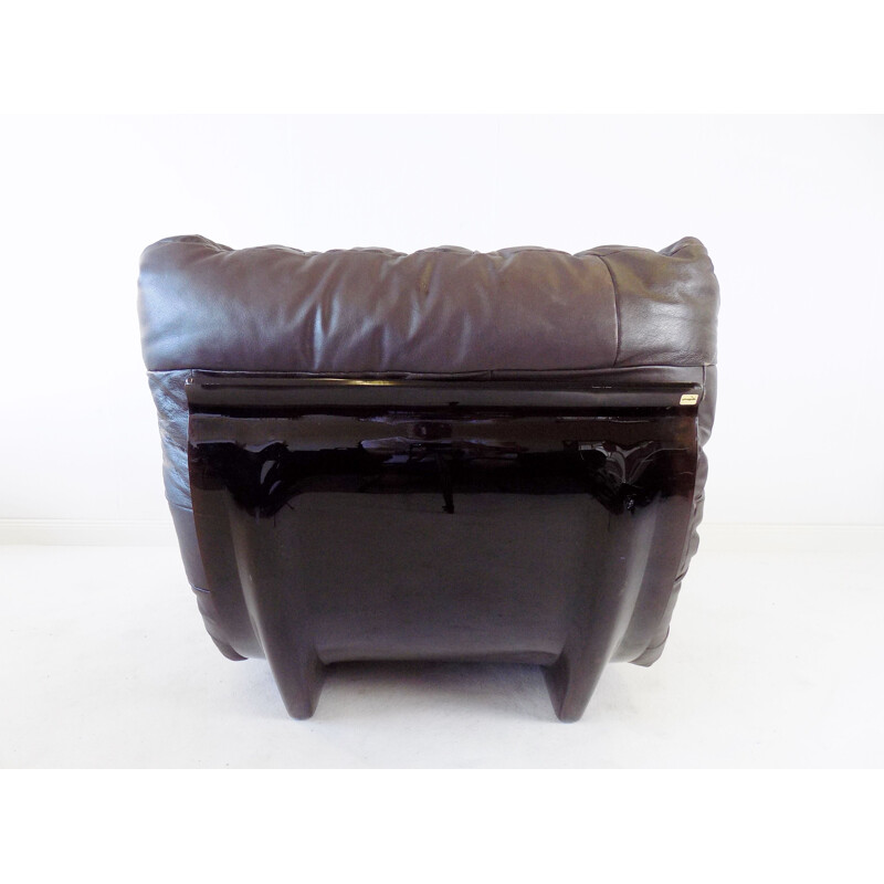 Marsala brown leather vintage armchair by Michel Ducaroy for Ligne Roset, 1970s