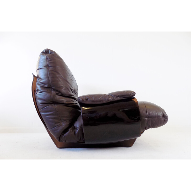 Fauteuil vintage Marsala en cuir brun de Michel Ducaroy pour Ligne Roset, 1970