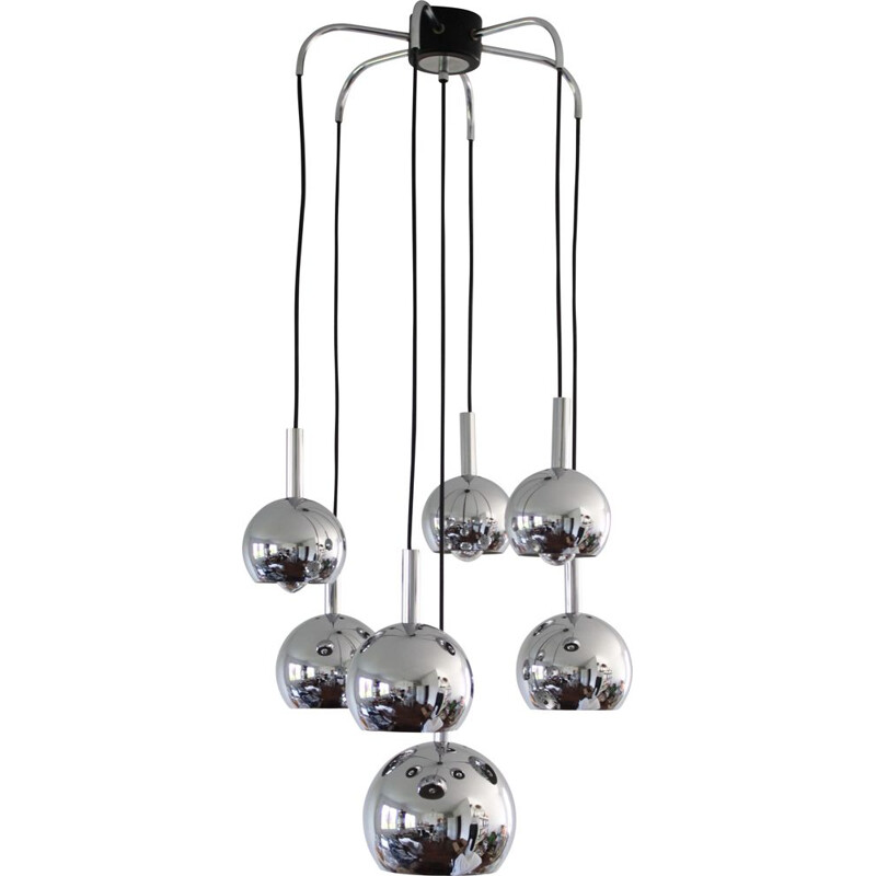 Cascade chrome ball vintage pendant lamp, 1970s