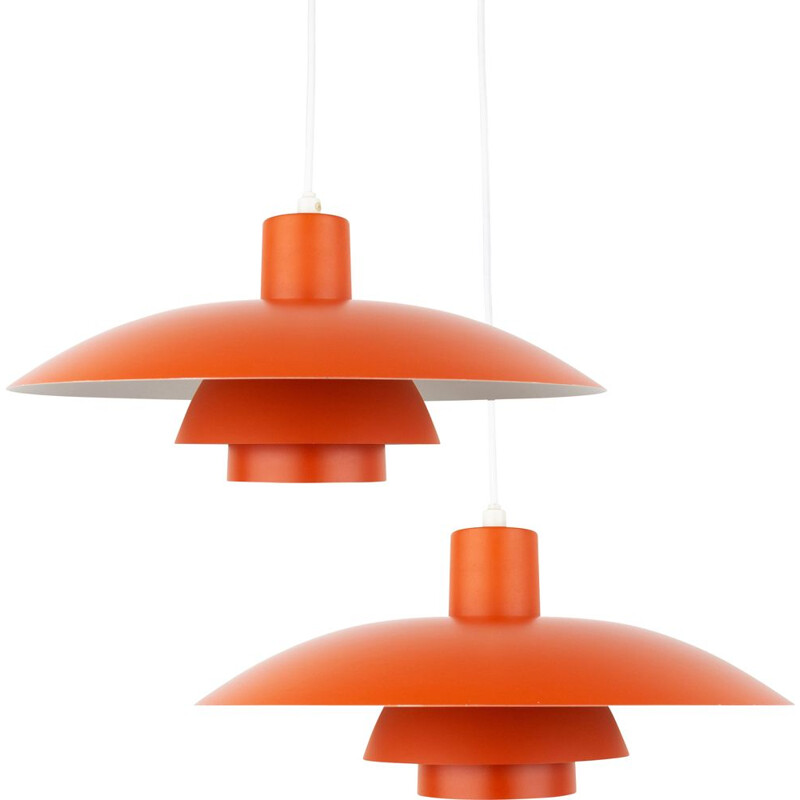 Pair of vintage orange pendant lamps PH 43 by Poul Henningsen for Louis Poulsen, 1966