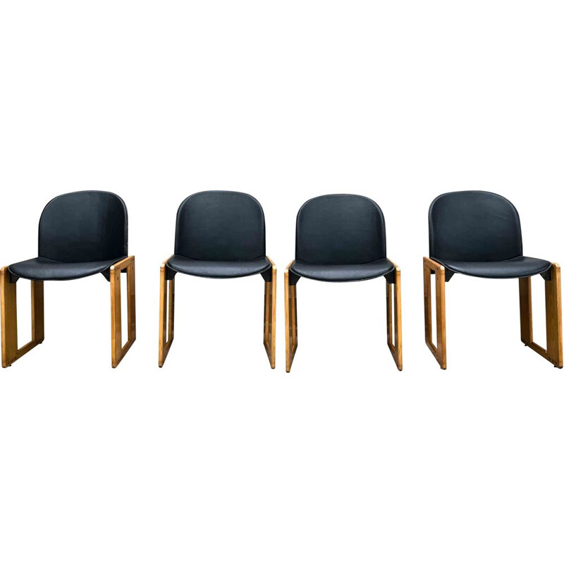 Set of 4 vintage black leather Dialogo chairs by Afra and Tobia Scarpa for B&B Italia, 1973