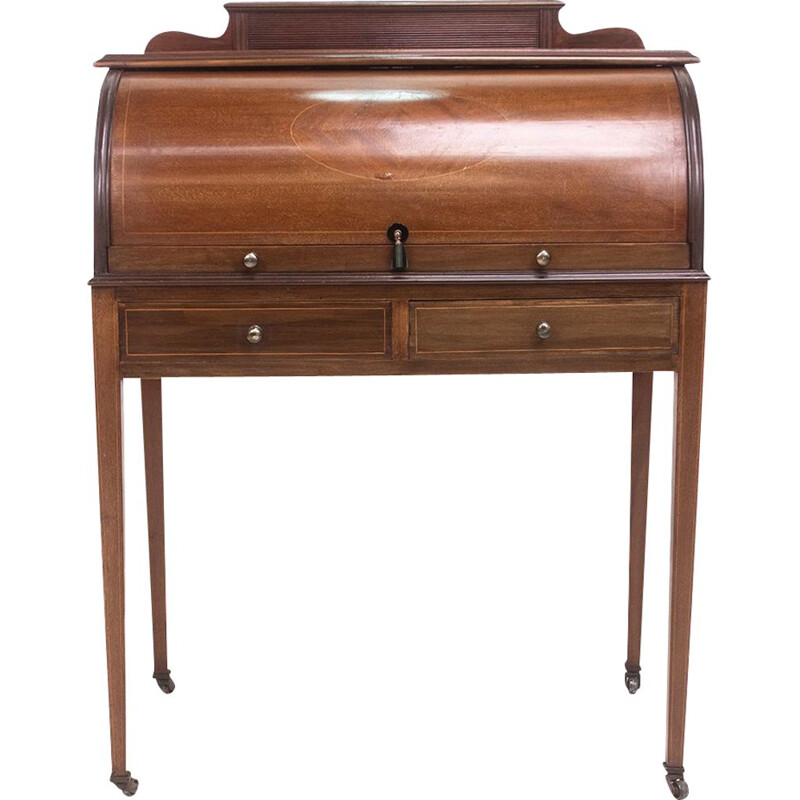 Antique British edwardian cylinder desk, 1910s