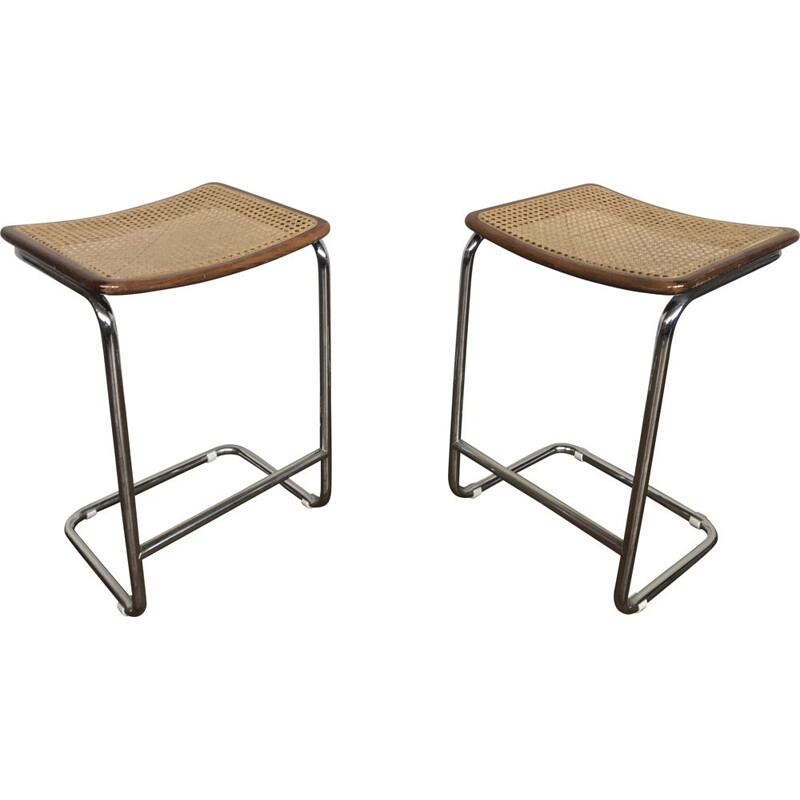 Pair of vintage cane stools by Marcel Breuer, Italy 1970