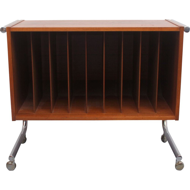 Vintage rosewood and chrome record trolley, 1970